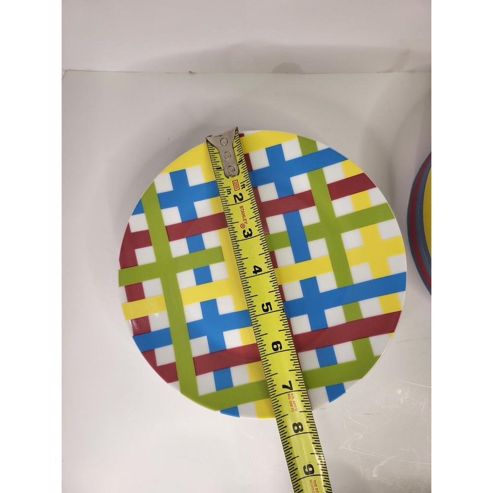 I. Godinger & Co Bungalow Plaid Porcelain Dessert Plates Set of 4 Multi-Color - Picture 3 of 7